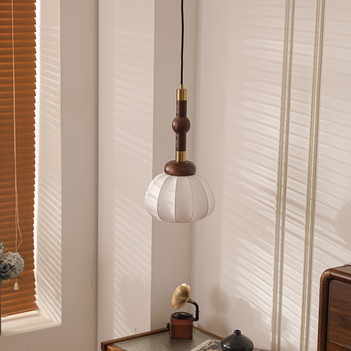 Lámpara colgante de globo de 1 luz de madera, aluminio y seda retro contemporánea para sala de estar 
