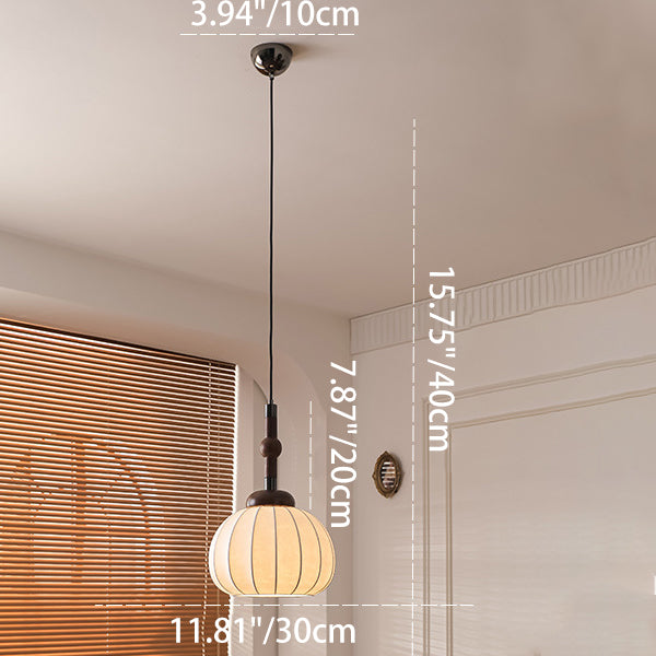Lámpara colgante de globo de 1 luz de madera, aluminio y seda retro contemporánea para sala de estar 
