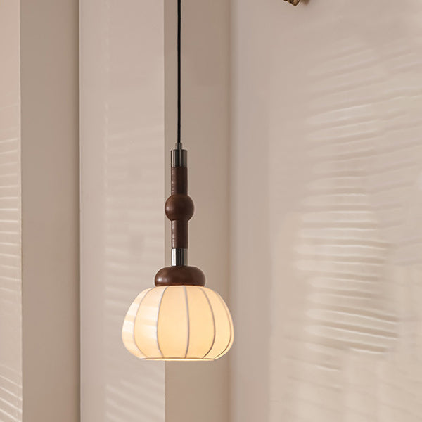 Lámpara colgante de globo de 1 luz de madera, aluminio y seda retro contemporánea para sala de estar 