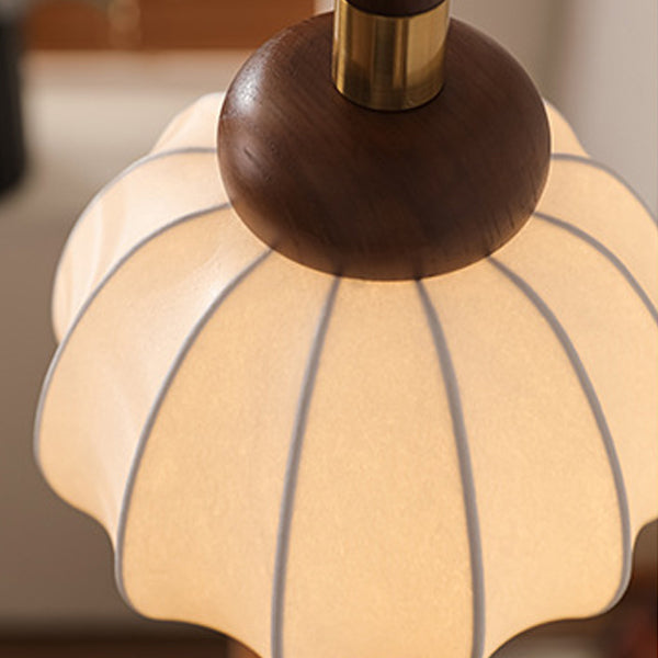 Lámpara colgante de globo de 1 luz de madera, aluminio y seda retro contemporánea para sala de estar 
