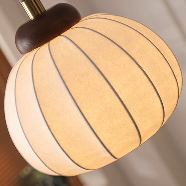 Lámpara colgante de globo de 1 luz de madera, aluminio y seda retro contemporánea para sala de estar 