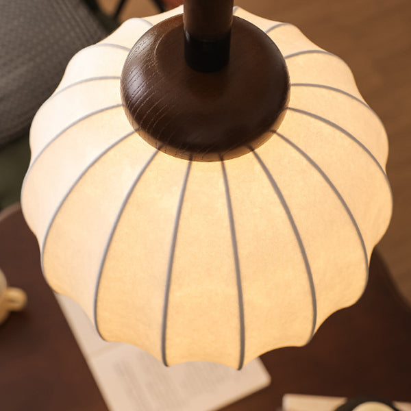 Lámpara colgante de globo de 1 luz de madera, aluminio y seda retro contemporánea para sala de estar 