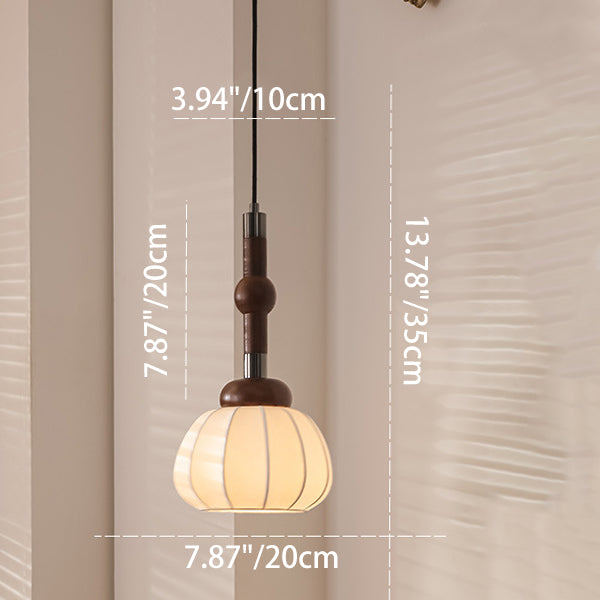 Lámpara colgante de globo de 1 luz de madera, aluminio y seda retro contemporánea para sala de estar 
