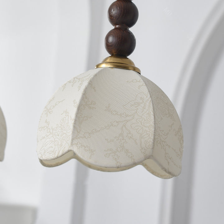 Suspension lumineuse à 1 ampoule en tissu pétale rétro contemporain et boule en bois pour le salon 