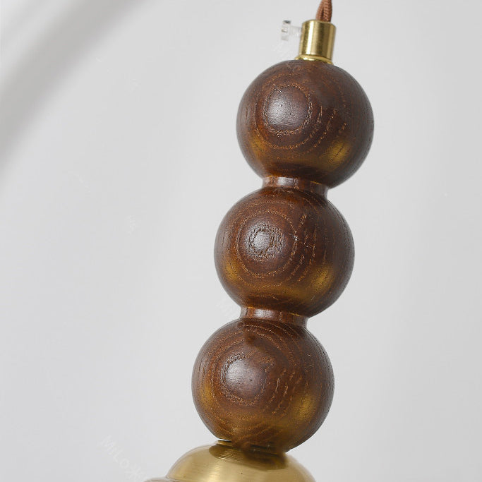 Suspension lumineuse à 1 ampoule en tissu pétale rétro contemporain et boule en bois pour le salon 