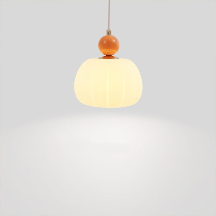 Contemporary Nordic Round Pumpkin Shape Hardware PE 1-Light Pendant Light For Bedroom