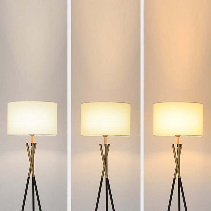 Contemporary Nordic Tripod Base Drum Shape Fabric Iron 1- Light Standing Floor Lamp For Living Room