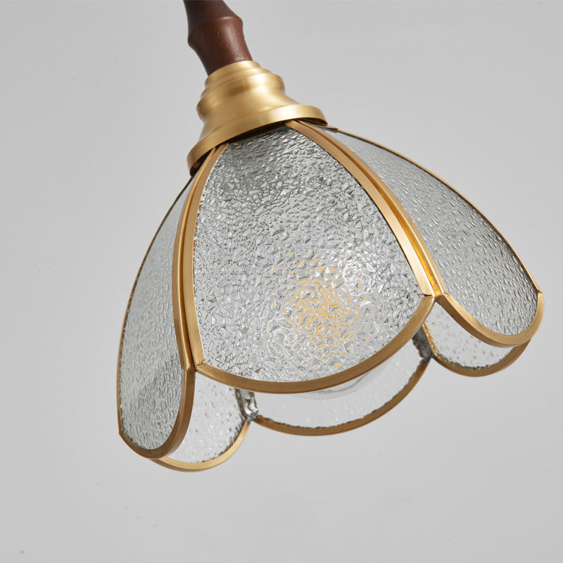 Traditional Tiffany Water Pattern Flower Small Beads Stained Glass Copper 1-Light Pendant Light For Bedroom