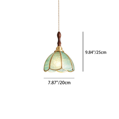 Traditional Tiffany Water Pattern Flower Small Beads Stained Glass Copper 1-Light Pendant Light For Bedroom