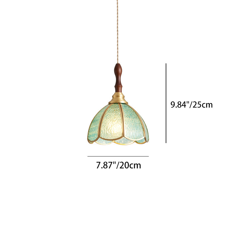 Traditional Tiffany Water Pattern Flower Small Beads Stained Glass Copper 1-Light Pendant Light For Bedroom