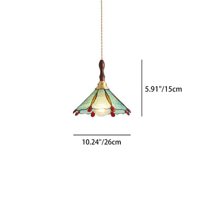 Traditional Tiffany Water Pattern Flower Small Beads Stained Glass Copper 1-Light Pendant Light For Bedroom