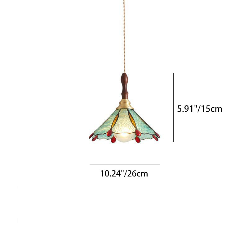 Traditional Tiffany Water Pattern Flower Small Beads Stained Glass Copper 1-Light Pendant Light For Bedroom