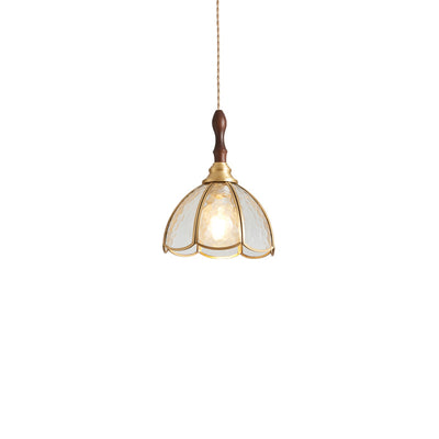 Traditional Tiffany Water Pattern Flower Small Beads Stained Glass Copper 1-Light Pendant Light For Bedroom