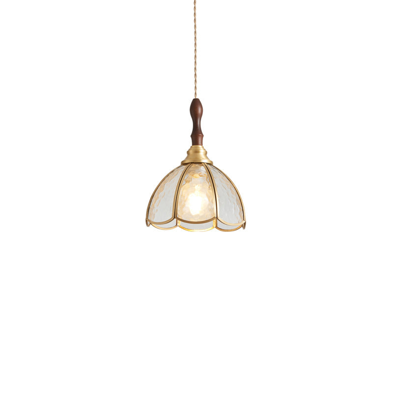 Traditional Tiffany Water Pattern Flower Small Beads Stained Glass Copper 1-Light Pendant Light For Bedroom