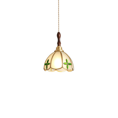 Traditional Tiffany Water Pattern Flower Small Beads Stained Glass Copper 1-Light Pendant Light For Bedroom