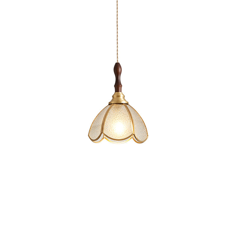Traditional Tiffany Water Pattern Flower Small Beads Stained Glass Copper 1-Light Pendant Light For Bedroom