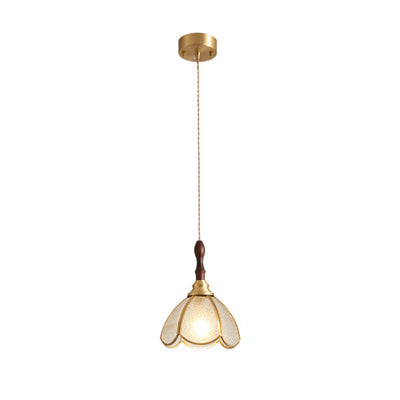 Traditional Tiffany Water Pattern Flower Small Beads Stained Glass Copper 1-Light Pendant Light For Bedroom