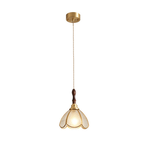 Traditional Tiffany Water Pattern Flower Small Beads Stained Glass Copper 1-Light Pendant Light For Bedroom