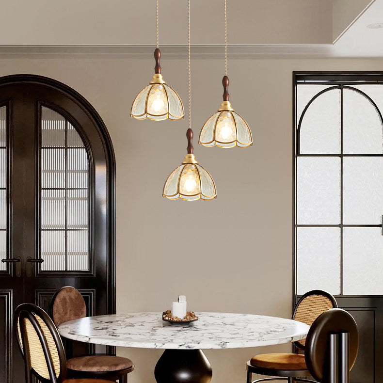 Traditional Tiffany Water Pattern Flower Small Beads Stained Glass Copper 1-Light Pendant Light For Bedroom