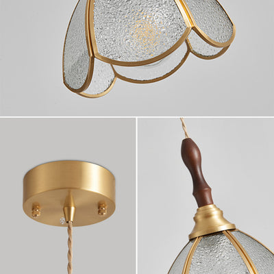 Traditional Tiffany Water Pattern Flower Small Beads Stained Glass Copper 1-Light Pendant Light For Bedroom