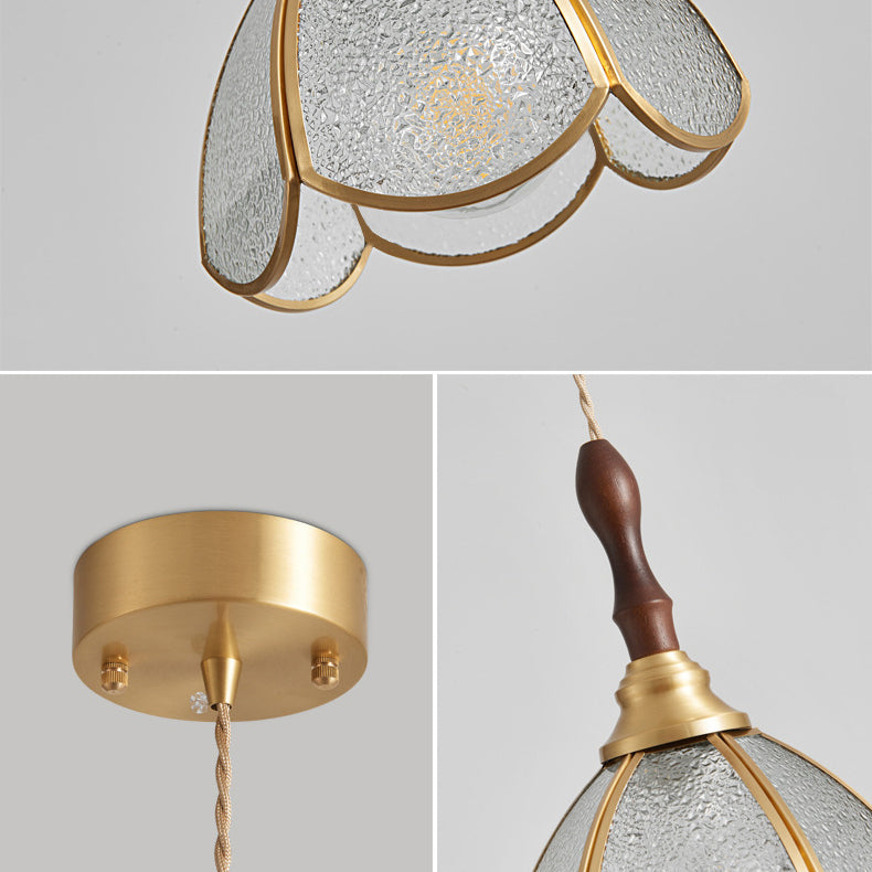 Traditional Tiffany Water Pattern Flower Small Beads Stained Glass Copper 1-Light Pendant Light For Bedroom
