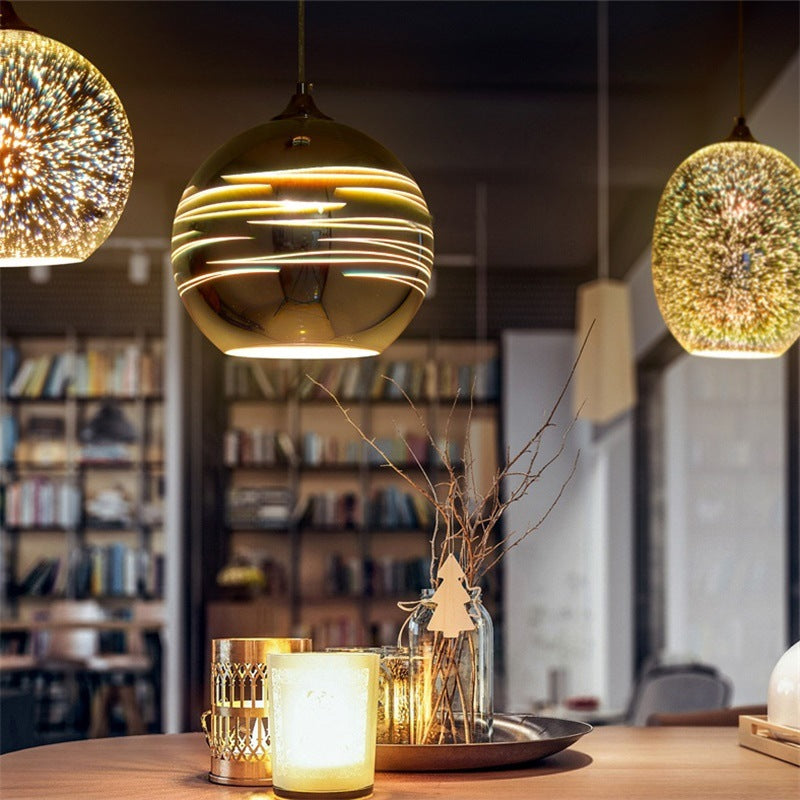 Moderne Art Deco Disco 3D Feuerwerksglas Kugel Eisen 1-Licht Pendelleuchte für Wohnzimmer 