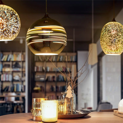 Modern Art Deco Disco 3D Firework Glass Ball Iron 1-Light Pendant Light For Living Room
