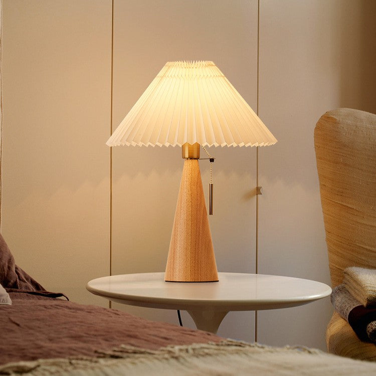 Lámpara de mesa de 1 luz de hierro con pantalla de tambor plisada con cremallera nórdica contemporánea para dormitorio 