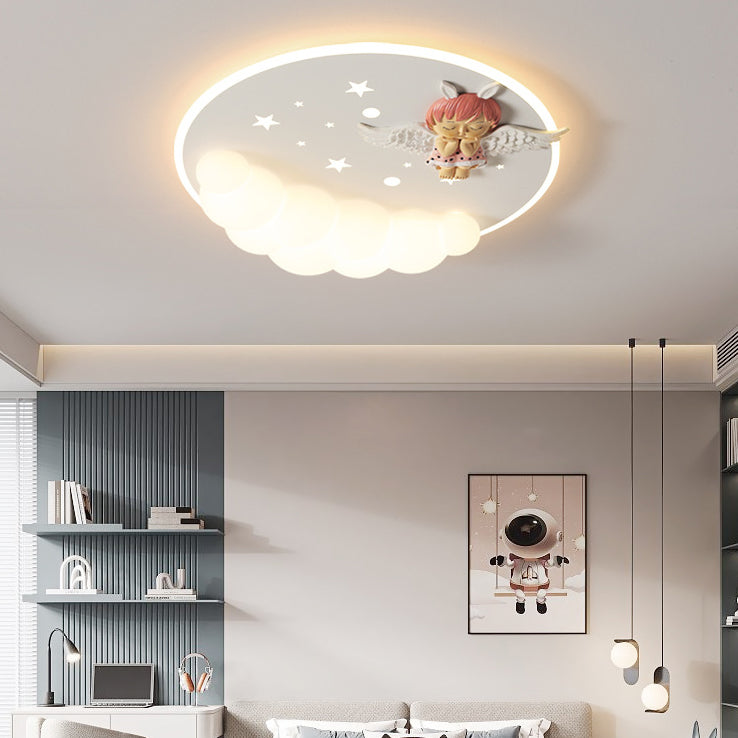 Contemporary Creative Cartoon Kids Cloud Astronaut Mermaid Angel Iron Acrylic LED Flush Mount Ceiling Light For Bedroom