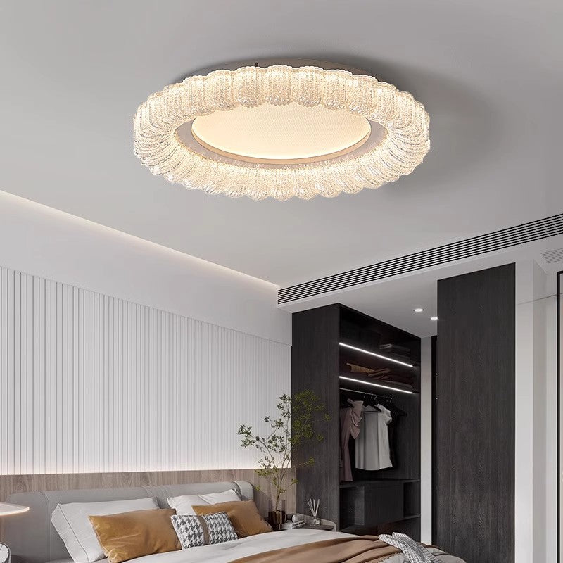 Plafonnier LED en acrylique avec matériel de fleur ronde traditionnelle française pour salon 