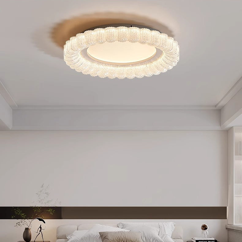 Plafonnier LED en acrylique avec matériel de fleur ronde traditionnelle française pour salon 