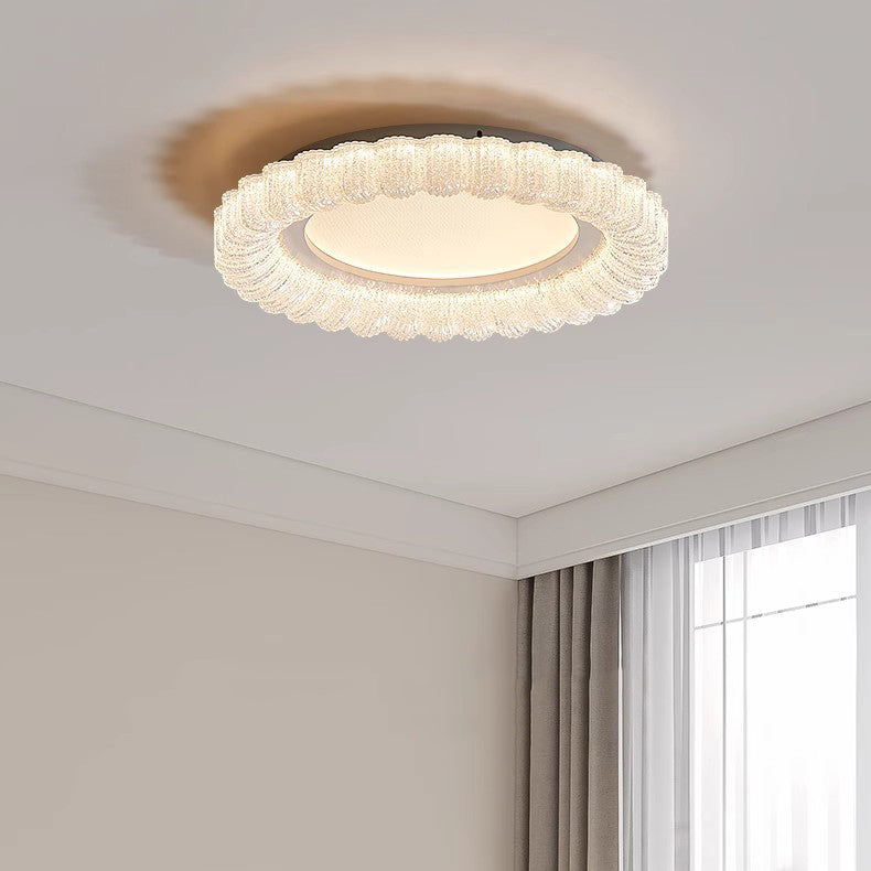 Plafonnier LED en acrylique avec matériel de fleur ronde traditionnelle française pour salon 