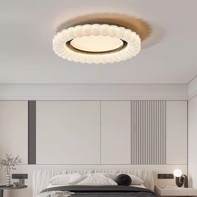 Plafonnier LED en acrylique avec matériel de fleur ronde traditionnelle française pour salon 