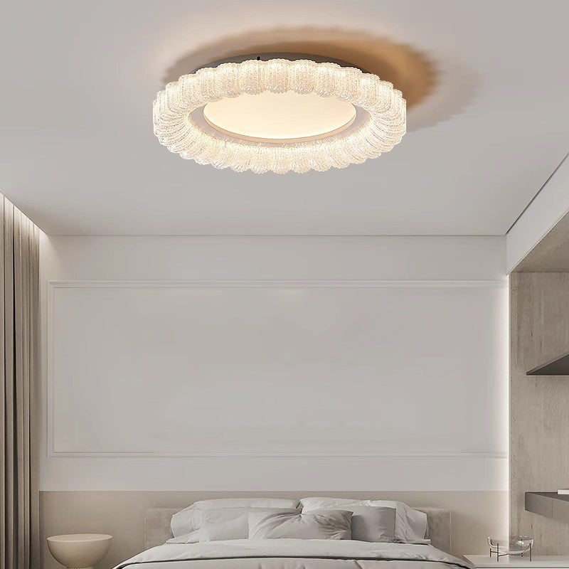 Plafonnier LED en acrylique avec matériel de fleur ronde traditionnelle française pour salon 