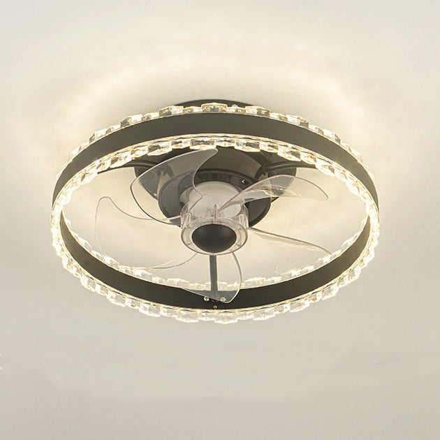 Ventilateur de plafond LED rond en fer, aluminium et acrylique nordique contemporain pour chambre 