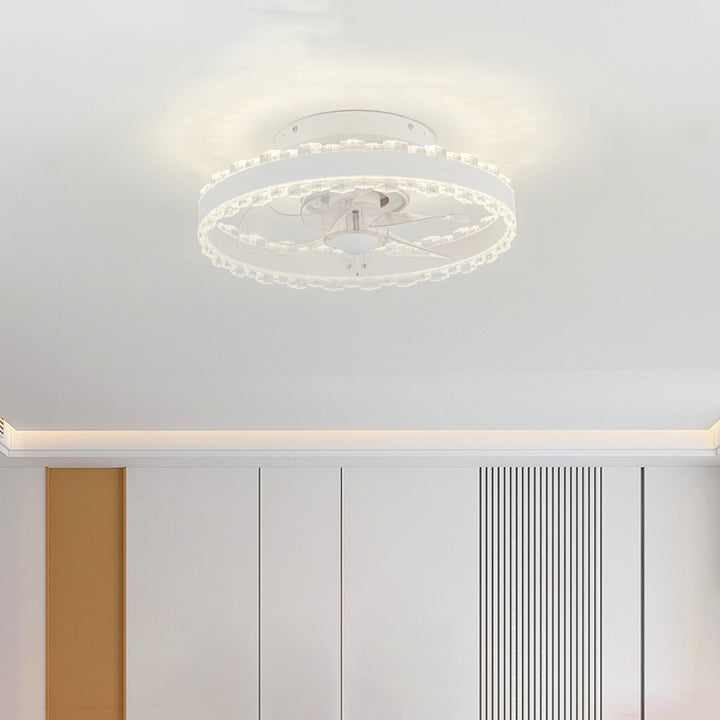 Ventilateur de plafond LED rond en fer, aluminium et acrylique nordique contemporain pour chambre 