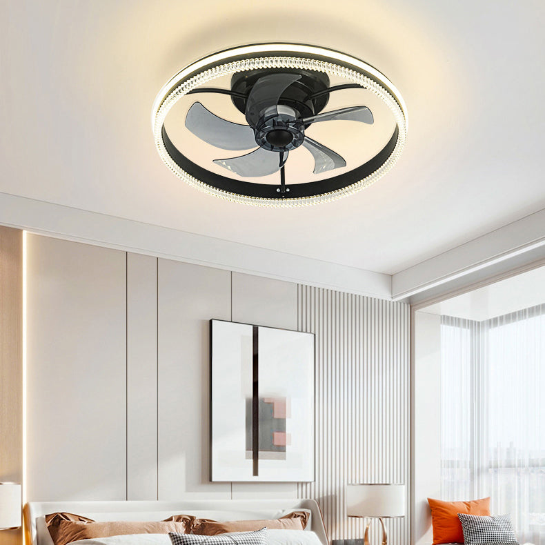 Ventilateur de plafond LED rond en fer, aluminium et acrylique nordique contemporain pour chambre 