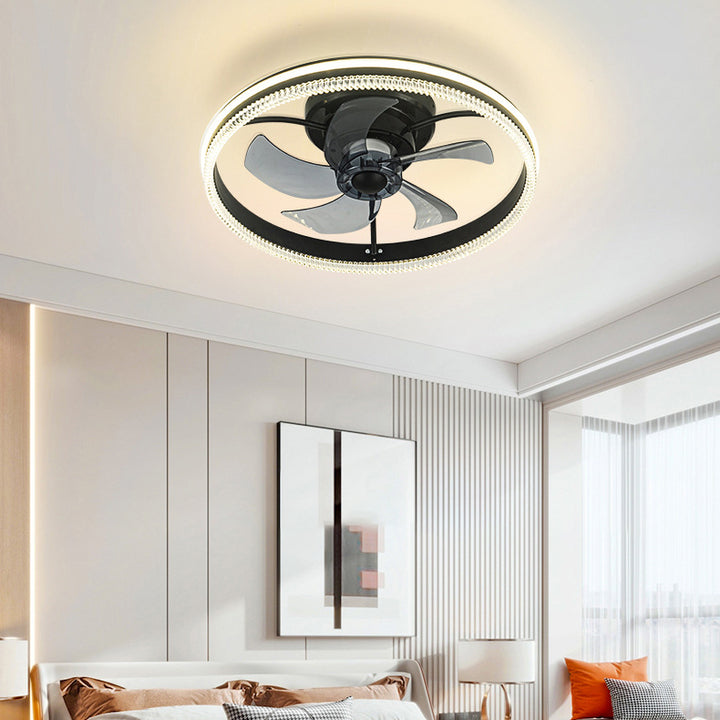 Ventilateur de plafond LED rond en fer, aluminium et acrylique nordique contemporain pour chambre 