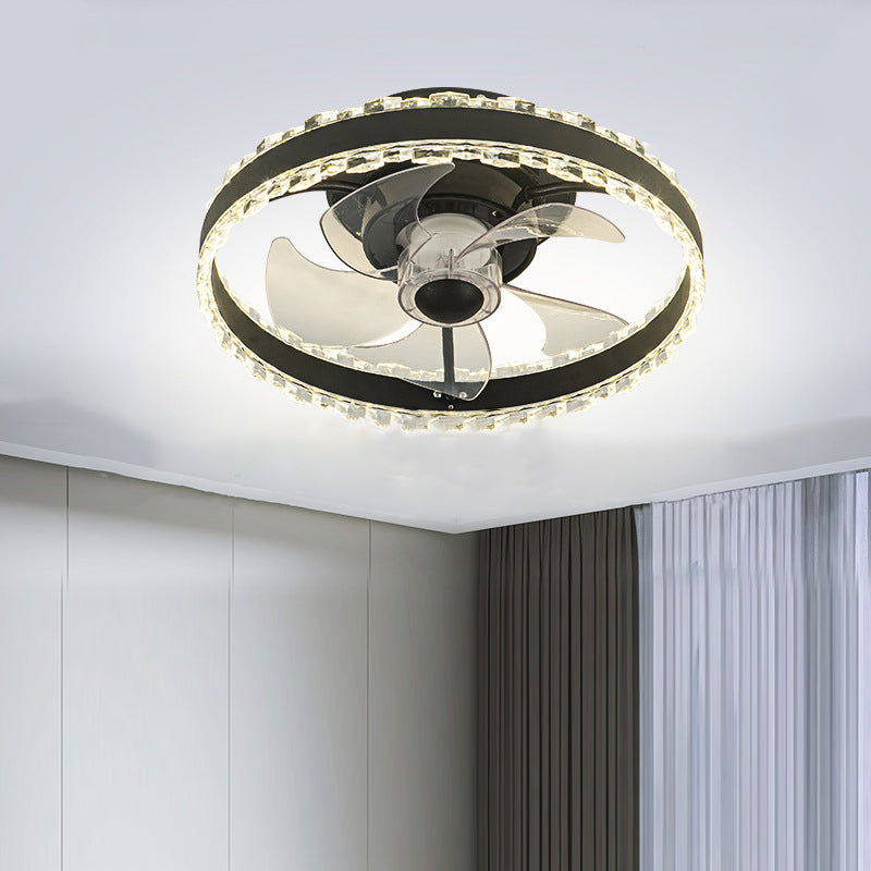 Ventilateur de plafond LED rond en fer, aluminium et acrylique nordique contemporain pour chambre 