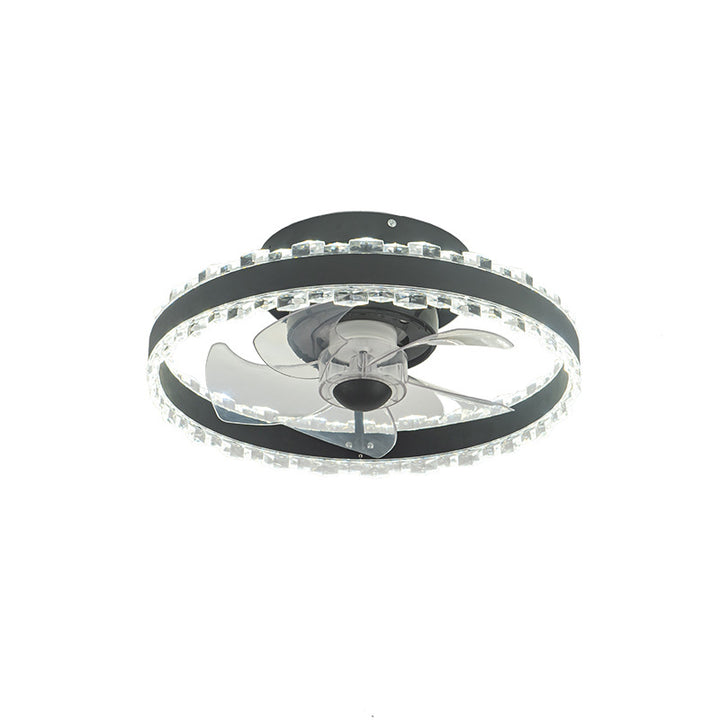 Ventilateur de plafond LED rond en fer, aluminium et acrylique nordique contemporain pour chambre 