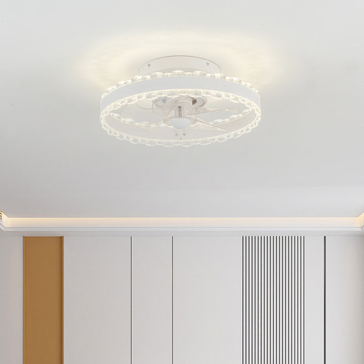 Ventilateur de plafond LED rond en fer, aluminium et acrylique nordique contemporain pour chambre 