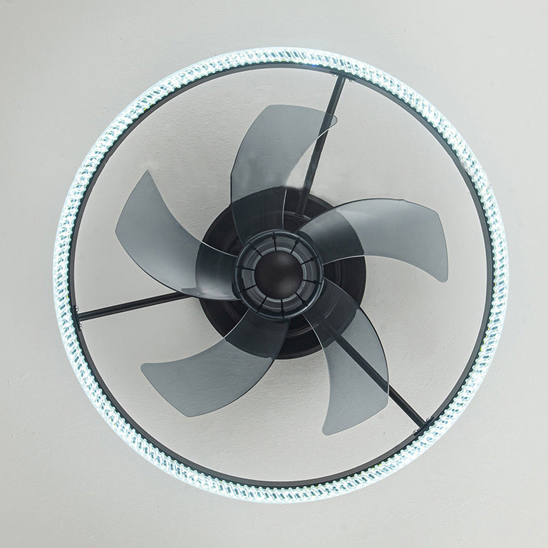 Ventilateur de plafond LED rond en fer, aluminium et acrylique nordique contemporain pour chambre 