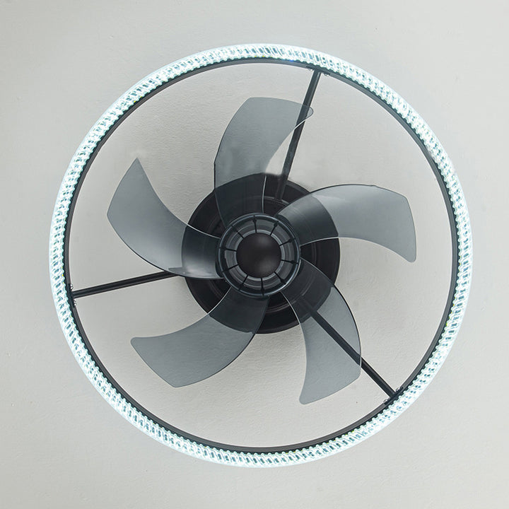 Ventilateur de plafond LED rond en fer, aluminium et acrylique nordique contemporain pour chambre 
