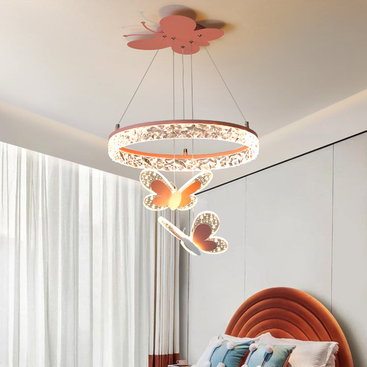 Zeitgenössischer Kreativer Kinder Runder Cartoon Schmetterling Acryl Eisen LED Kronleuchter Für Schlafzimmer 