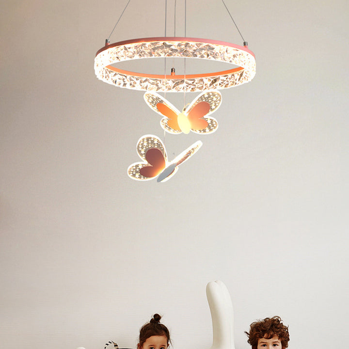 Zeitgenössischer Kreativer Kinder Runder Cartoon Schmetterling Acryl Eisen LED Kronleuchter Für Schlafzimmer 