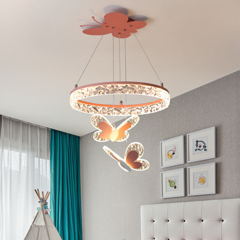 Zeitgenössischer Kreativer Kinder Runder Cartoon Schmetterling Acryl Eisen LED Kronleuchter Für Schlafzimmer 