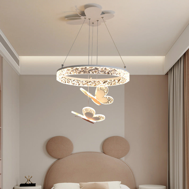 Zeitgenössischer Kreativer Kinder Runder Cartoon Schmetterling Acryl Eisen LED Kronleuchter Für Schlafzimmer 