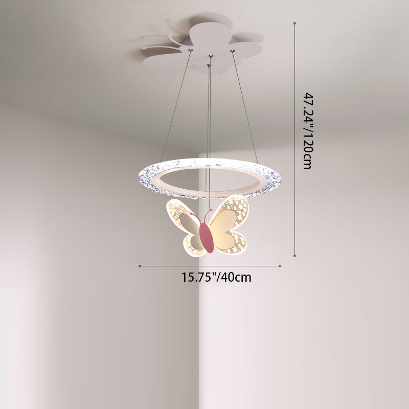 Zeitgenössischer Kreativer Kinder Runder Cartoon Schmetterling Acryl Eisen LED Kronleuchter Für Schlafzimmer 