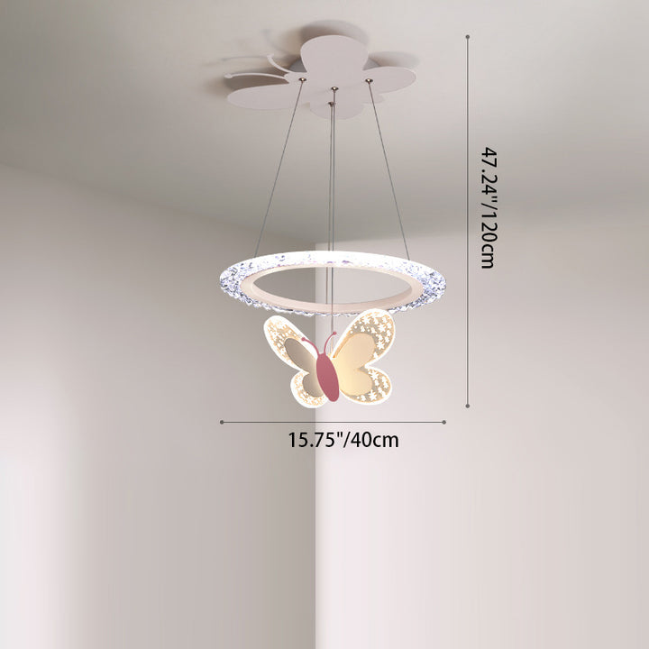 Chandelier LED en fer acrylique papillon rond pour enfants créatifs contemporains pour chambre 