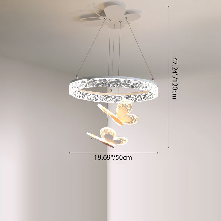 Zeitgenössischer Kreativer Kinder Runder Cartoon Schmetterling Acryl Eisen LED Kronleuchter Für Schlafzimmer 